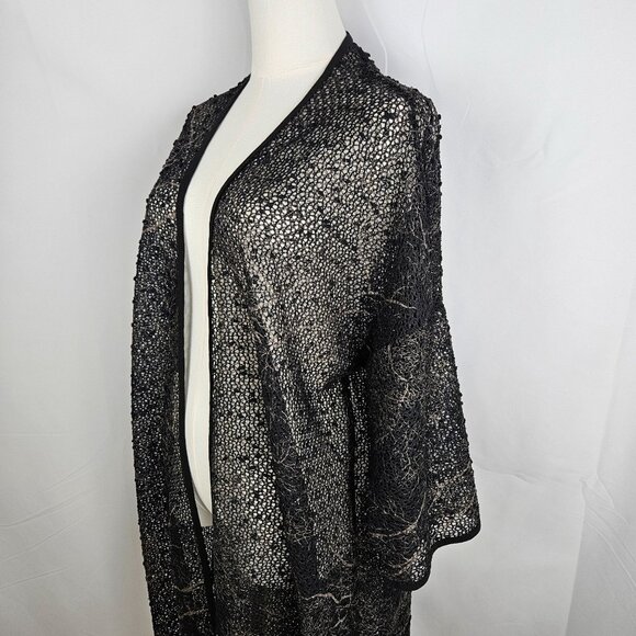 Clara Sunwoo Duster Cardigan XL Black Abstract Gold Mesh Sequin Embellished - Picture 3 of 12